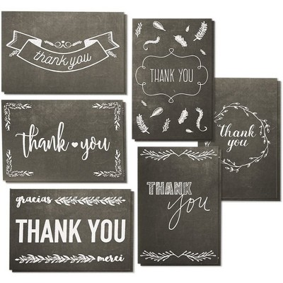 Best Paper Greetings 144-Pack Blank Thank you Greeting Cards Bulk w/Envelope, Chalkboard Design 4"x6"