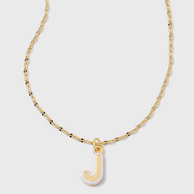 14K Gold Dipped Enamel Initial Pendant Necklace - A New Day™ Gold/White