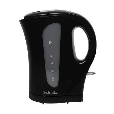 Proctor Silex 1.7L Kettle Black K4097G: Electric Water & Tea Kettle, 1500W Hot Pot, Plastic Handle & Lid