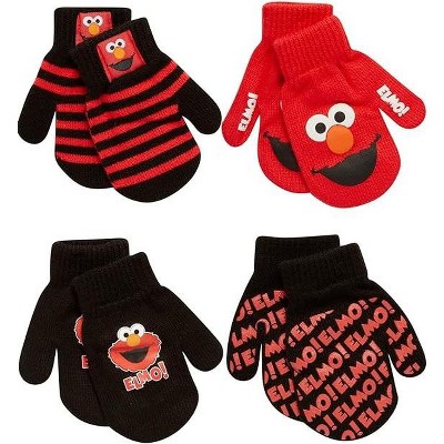 Sesame Street Elmo 4 pair Winter Mittens Set, Toddlers Boys Ages 2-4