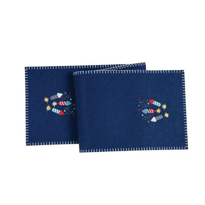 C&F Home Patriotic 4th of July Solid Blue Sparkler Embroidered Fireworks Design Felt Table Runner 12" x 47.25"