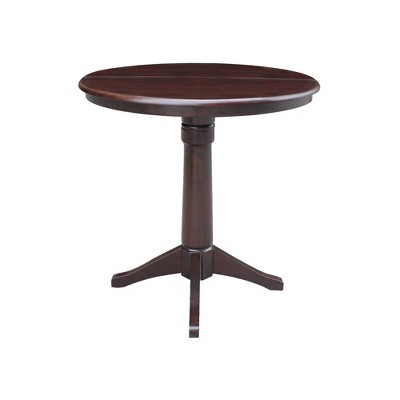 36" Magnolia Round Top Counter Height Dining Table with 12" Leaf Rich Mocha - International Concepts: Hardwood Pedestal Frame, Removable Leaf