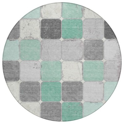 Mint Green And Gray Geometric Washable Indoor Outdoor Area Rug