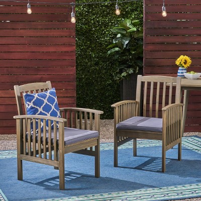 NicBex Patio Dining Chairs Set of 2,Outdoor Chairs with 2 Wateroof Cushions and Acacia Wood Frame,Kitchen Chairs for Dining Room,Patio