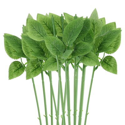 Unique Bargains DIY Craft Bouquet Artificial Plastic Rose Floral Wire Stem with Leaves Green