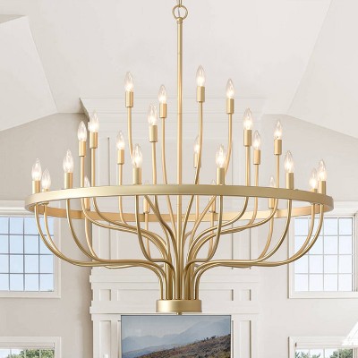 BAOURE Large Black Wagon Wheel Chandeliers 39 Inch, 24 Light Modern Farmhouse Chandelier, Rustic Round Candle chandelier for Dining Room Living Room