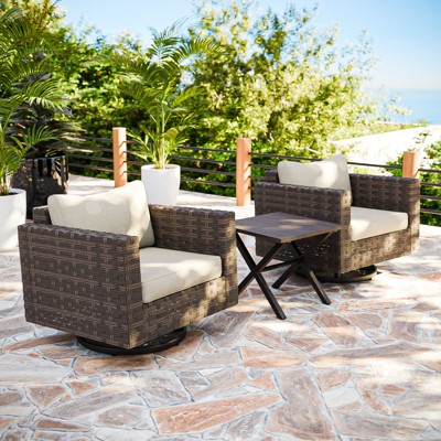 EAGLE PEAK Harbor Haven 3PCS Outdoor Swivel Glider Chairs with Side Table, Thickened Cushions & Deep Seat