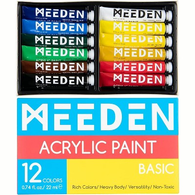 MEEDEN Heavy Body Acrylic Paint Set, 12 Vibrant Basic Colors 22 ml/0.74 oz