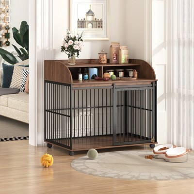 Gulches GO 44" Heavy Duty Dog Crate Furniture with Lockable Wheels & Ample Storage