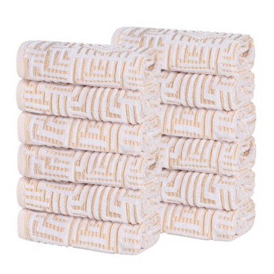 Cotton Modern Geometric Jacquard Soft Highly-Absorbent Face Towel Washcloth Set of 12 by Blue Nile Mills