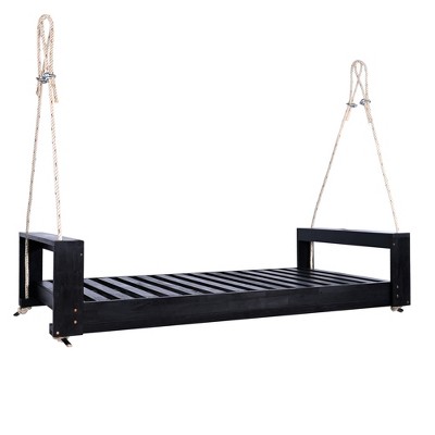 Gulches Patio Swings: Twin Size Porch Swing Bed with Hemp Ropes, Black/Gray/White/Natural Finish