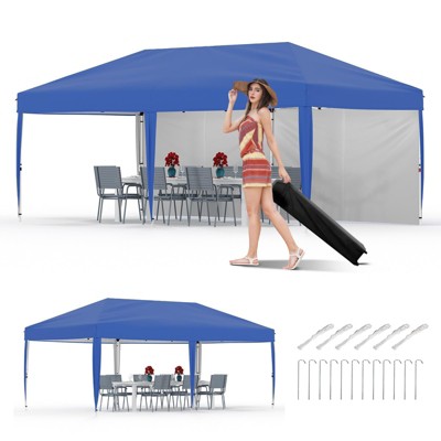 10x20 Heavy Duty Pop Up Canopy with 2 Sidewalls, Portable Roller Bag, Adjustable Height, Includes Weight Bags, Stakes & Ropes