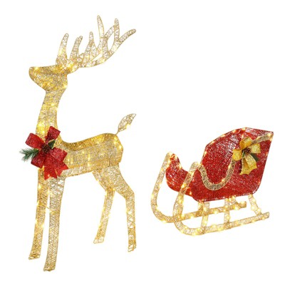 Slickblue Golden Christmas Reindeer Family Set, Lighted Elk Decorations for Garden, Lawn, or Yard Display
