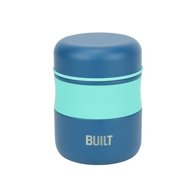 BUILT 10oz Insulated Lunch Jar, Stainless Steel Travel Food Container with Leak-Resistant Lid & Silicone Base (Blue)