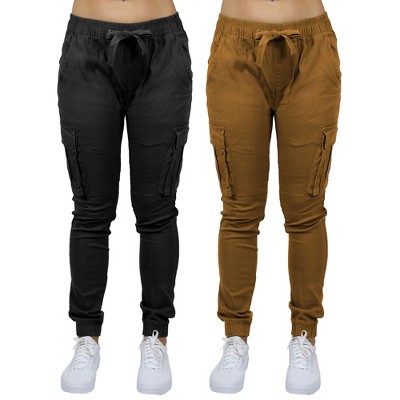 Galaxy By Harvic Women's  Loose Fit Cotton Stretch Twill Cargo Joggers- 2 Pack