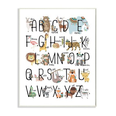 10"x0.5"x15" Boho Animal Abc's Kids' Wall Plaque Art - Stupell Industries: Modern Typography Lithograph, Framed MDF