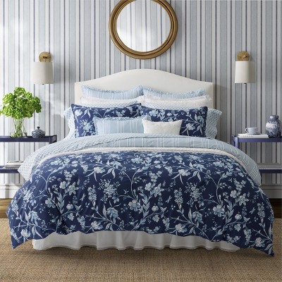 Laura Ashley 7pc Branch Toile Comforter Sham Bonus Set Blue