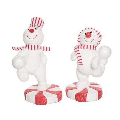 Transpac Plush Peppermint Snowman Set of 2 Decorative Figurines Foam Christmas Tabletop Decor for Holiday Gifts