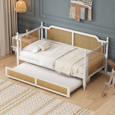 Merax Rustic Twin Size Rattan Daybed with Twin Trundle
