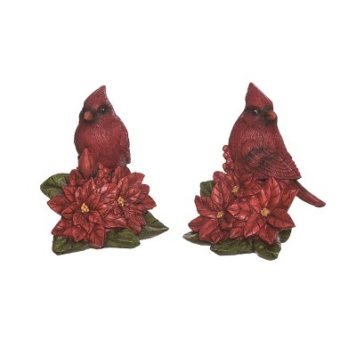 Transpac Cardinal and Poinsettia Figurine Set of 2 Christmas Home Decorations Resin Decorative Objects
