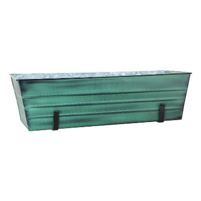 35" Wide Rectangular Galvanized Steel Flower Box Green with Wall Brackets - ACHLA Designs: Outdoor Planter, No Assembly, with Drain Hole