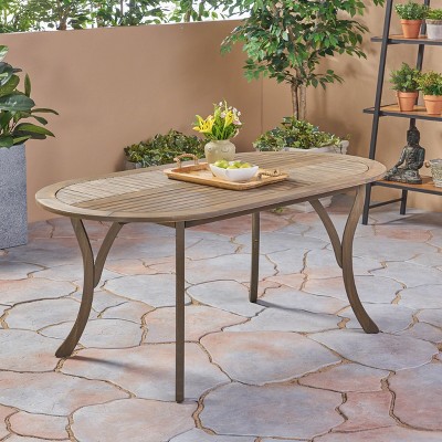 CAVINAS 70 Inch Oval Patio Dining Table,Acacia Wood Outdoor Dining Table,Patio Table for Porch Backyard Balcony