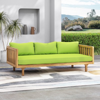 Outdoor 3-Seater Sofa Patio Daybed with Armrests & Water-Resistant Cushions, Acacia Wood Frame Sofa Couch - ModernLuxe