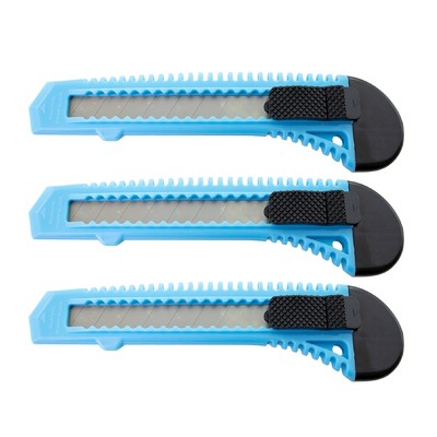 MotoProducts 3 Bulk 6" Box Cutters Sky Blue with Snap-Off Blades and Safety Locks