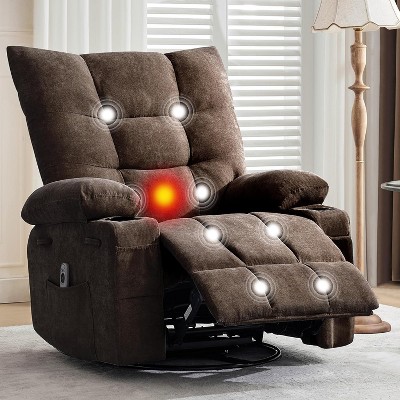 Swivel Rocker Recliner Chair, Oversized Lounge Recliner with Massage, Heat, Cup Holders & Side Pocket, Ergonomic Single Sofa for Living Room