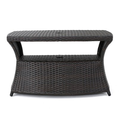 GDFStudio Prazen Outdoor Wicker Side Table with Umbrella Hole