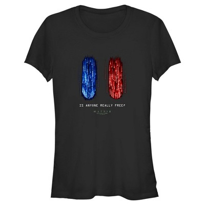 Juniors Womens The Matrix Resurrections Is Anyone Really Free? T-Shirt