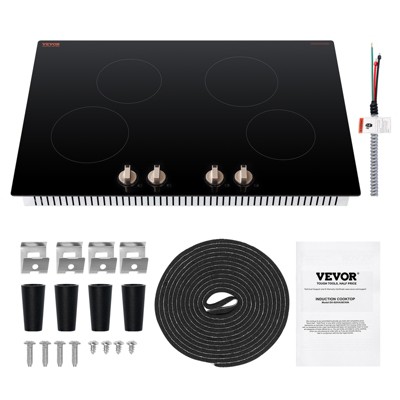 VEVOR Induction Cooktop, 6600W Electric Countertop Burner,4 Burner Knob Control Stove,Built-in Induction Cooktop with 12 Temperature Settings, Black
