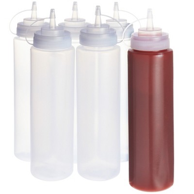 Stockroom Plus 6 Pack 24 oz Plastic Condiment Squeeze Bottles with Caps, Empty Squirt Bottles for Ketchup, Mustard, Sauces