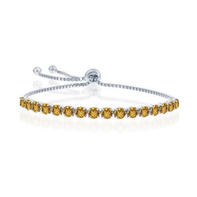 Bella Silver Sterling Silver 4MM Topaz "November" Swarovski Element Adjusatble Bolo Bracelet - Yellow