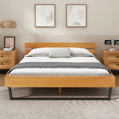 Christopher Knight Home Myora Modern Industrial Pine Wood Bed Frame with Iron Base