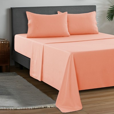 Solid 4 Piece Sheet Set Easy Care Ultra Soft Brushed Microfiber Bedding Deep Pocket Bed Sheets with Pillowcases  - Lux Decor Collection