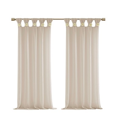 Gracie Mills Taliesin Floral Cuff Tab Top Faux Linen Sheer Solid Curtain Panel