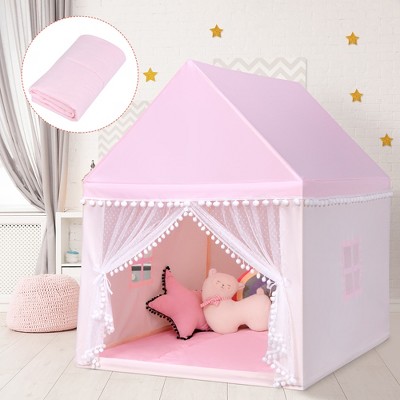 Costway Kids Play Tent Large Playhouse Children Play Castle Fairy Tent Gift w/ Mat Pink\Blue