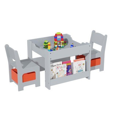 GustoWave Kids Art Table and Chair Set,3 in 1 Activity Table with 2 Chairs, Toddlers Craft Table Art Desk for Home Daycare Playroom
