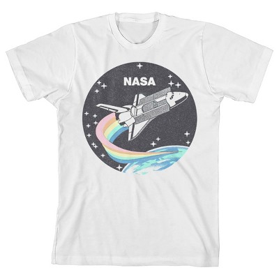 NASA Spaceship Traveling In Space Crew Neck Short Sleeve Girl's White T-shirt