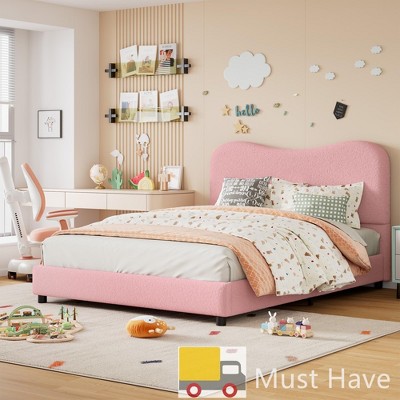 Jojoka Modern Bed Frame Upholstered in Soft Boucle Fabric, Sturdy Wooden Slats, No Gap Headboard, Easy Assembly, No Box Spring Needed