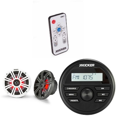 Kicker KMC2 Gauge Mount Marine Grade Receiver & 45KM654L 6.5" LED Speakers w/ 41KMLC LED Remote bundle