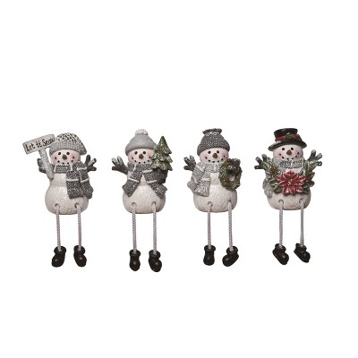 Transpac Gray Snowmen Shelf Sitter Set of 4 Christmas Home Decorations Resin Decorative Objects