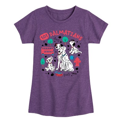 Girls' - 101 Dalmatians - Collage of Dalmatian Family Fitted Short Sleeve Graphic T-Shirt