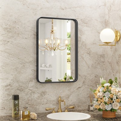Bestier Metal Framed Vanity Bathroom Mirror with Rounded Corners, Rectangular Matte Large Mirror for Over Sink Wall, Modern Decorative for Restroom