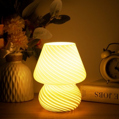 DORESshop 7 in. White Glass Mushroom Desk Lamp, 9-Watt Warm Light Bulb Included, Perfect Decor for Bedroom, Living Room