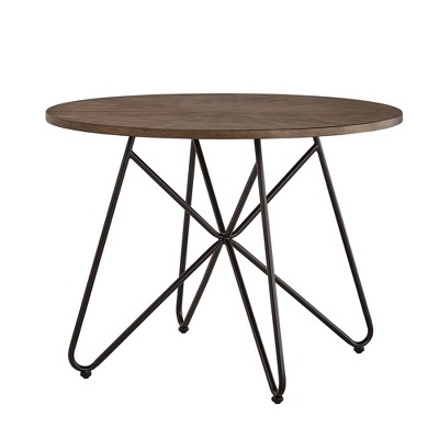 Inspire Q 42" Leonard Round Dining Table with Black Iron Legs Walnut Finish: Modern Style, Seats 4, MDF Top