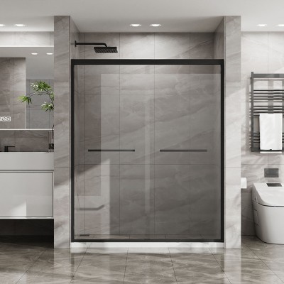 Double Sliding Glass Shower Door  60 in. W x 72 in. H Aluminum Framed Shower Enclosure , Stainless Steel Hardware, Bathroom Panel,Matte Black