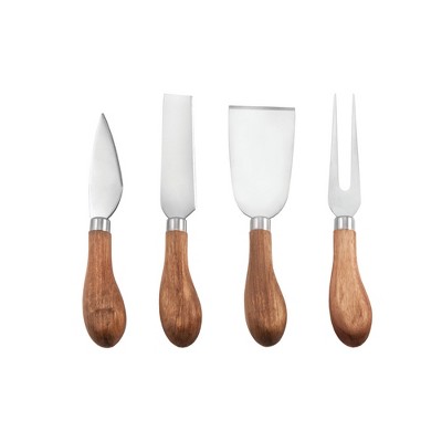 Twine Gourmet Cheese Knives - Stainless Steel Knife Set - Charcuterie Tools Cheese Board Accessories - Stainless Steel and Wood, Set of 4