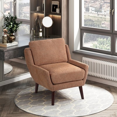 Chenille Upholstery Plywood Solid Wood Contemporary Accent Chair with Reversible Cushions, Removable Covers and High-Density Foam Padding